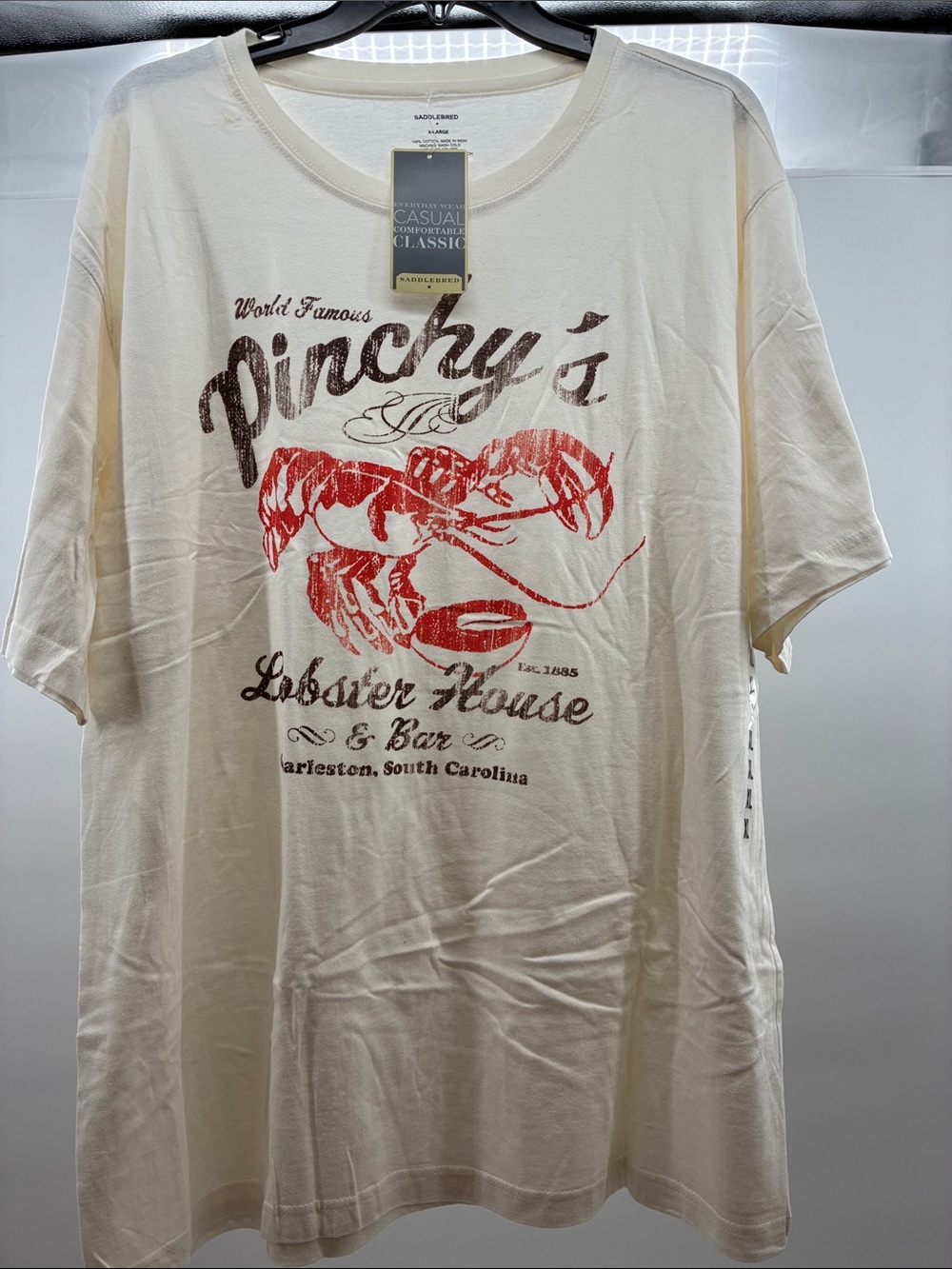 Saddlebred Cream Short-Sleeve Tee with Red Lobster Graphic